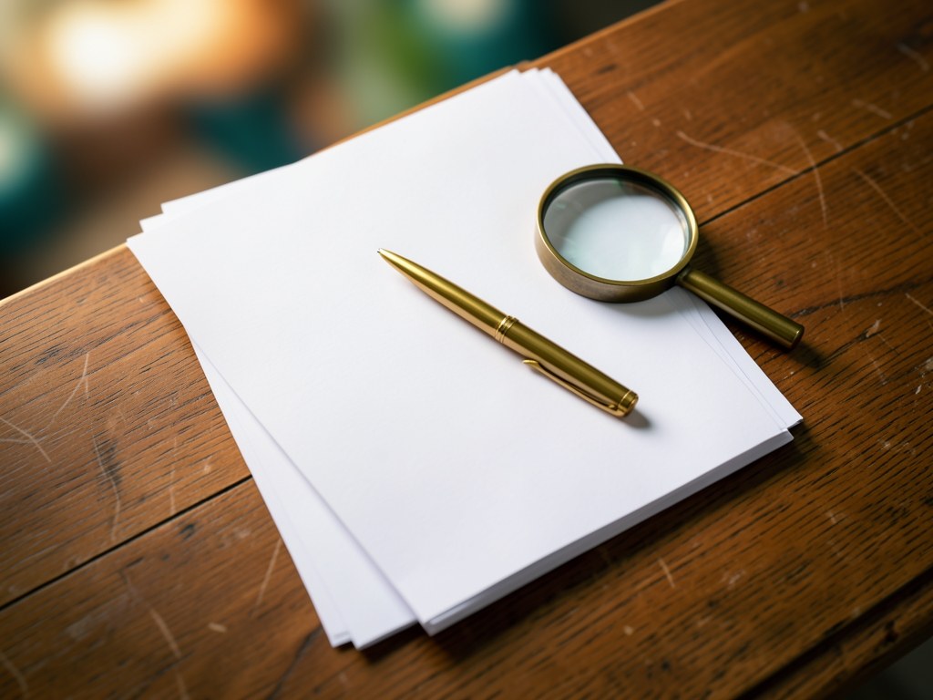 A clean, organized stack of papers with a magnifying glass and a pen, representing careful review.