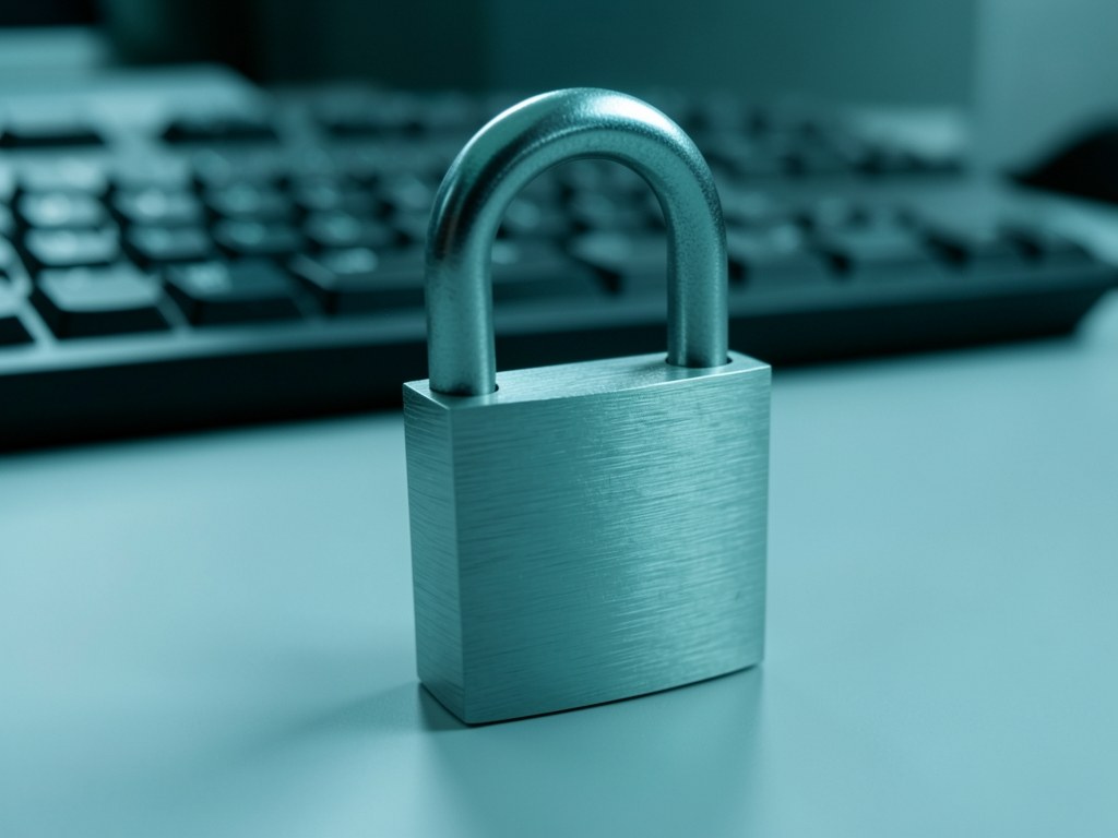 A security lock on a keyboard, symbolizing data protection and privacy.