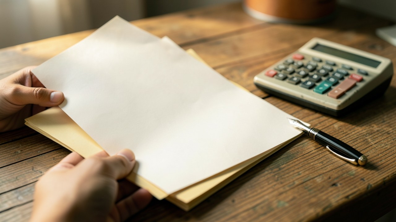 A person holding a new contract over an old one, symbolizing refinancing a loan.
