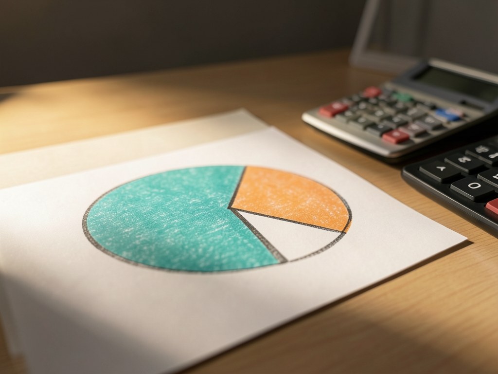 A visual representation of principal and interest as two parts of a single pie, with a calculator.